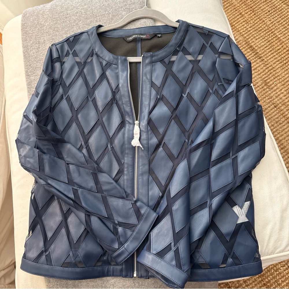 Colleen Lopez Moto-style dark blue cut out jacket- new- never worn